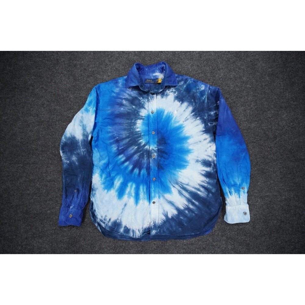 Polo Ralph Lauren Womens Blue Ocean Tie Dye Collared Button Up Shirt Size 4